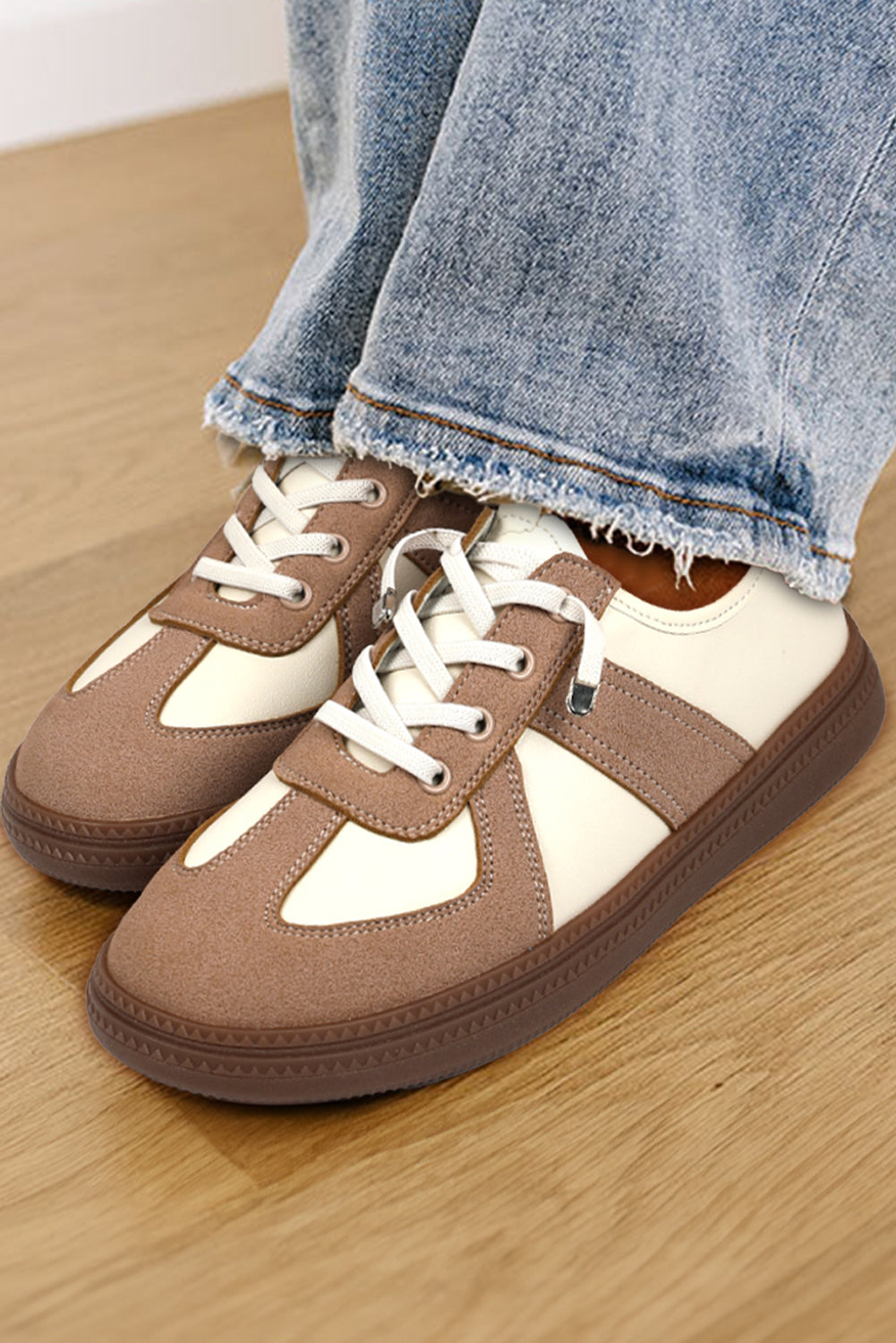 Leatherette Shoes Brown-White