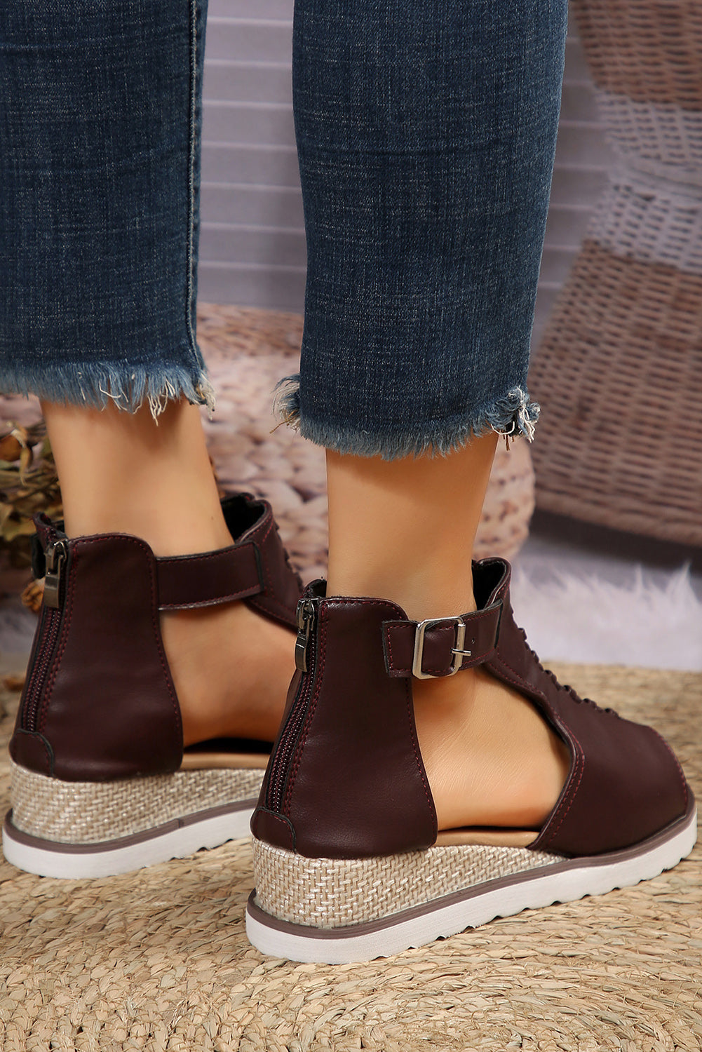 Brown/Khaki Platform Slides Shoes