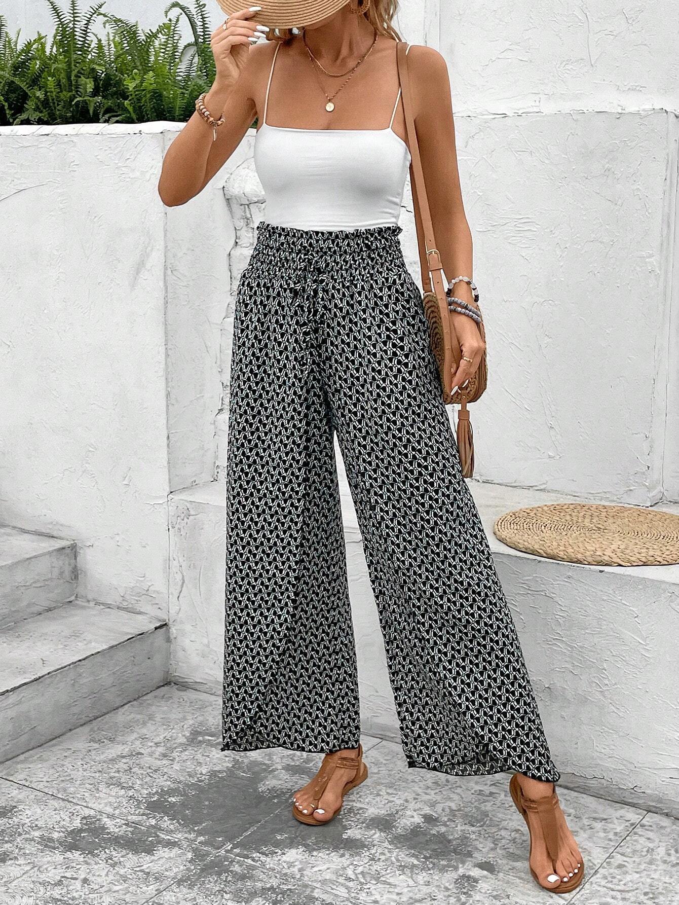 Multi color Floral Shirred Side Slit Wide Leg Pants