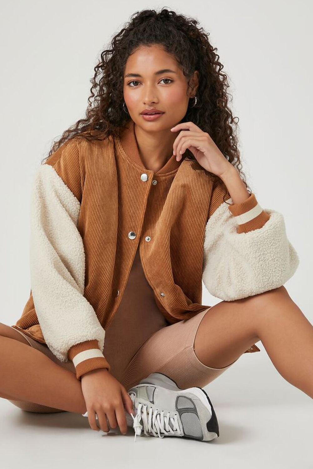 Fleece Patchwork Buttoned Bomber Coat