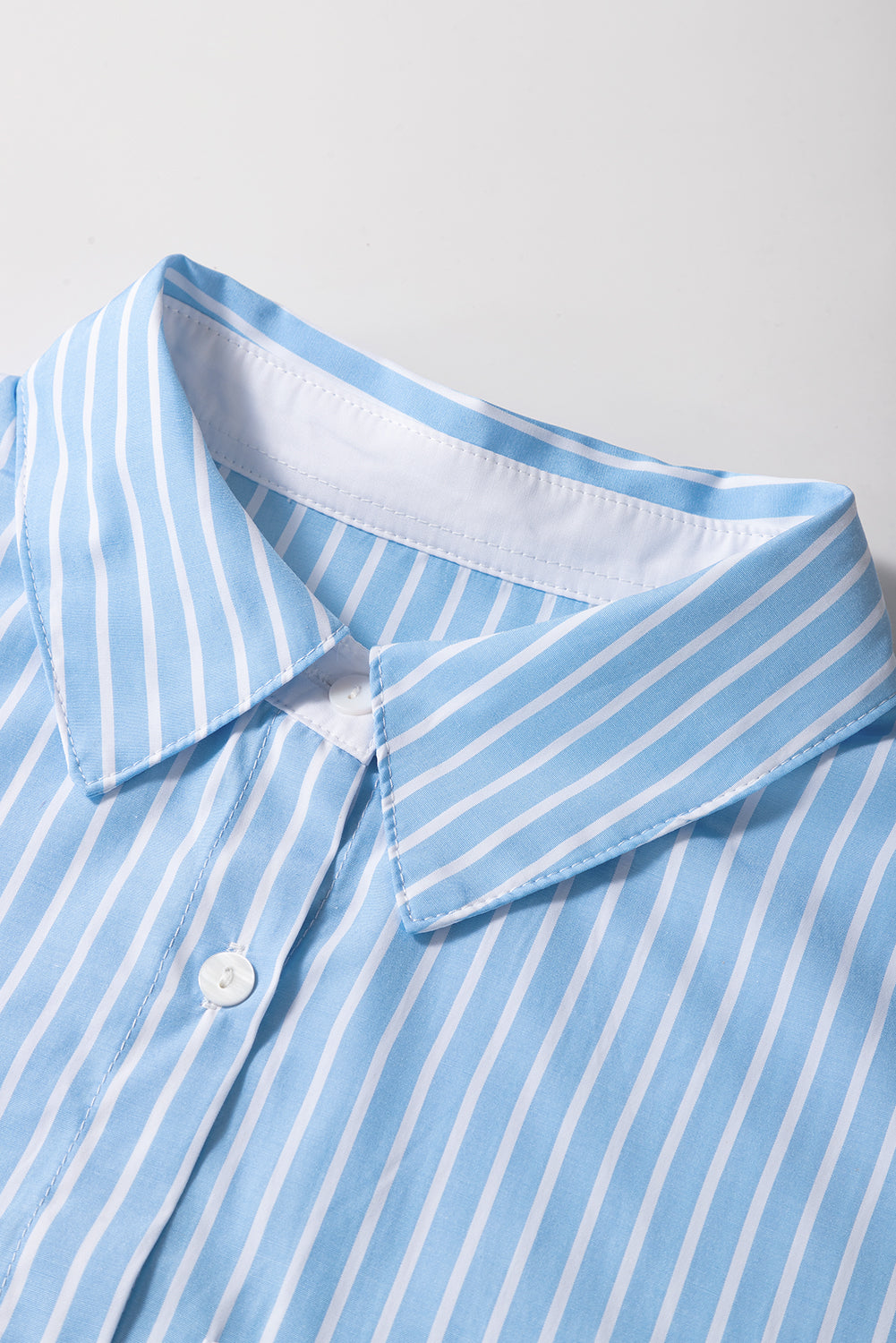 Sky Blue Stripe Contrast Patch Pocket Casual Shirt