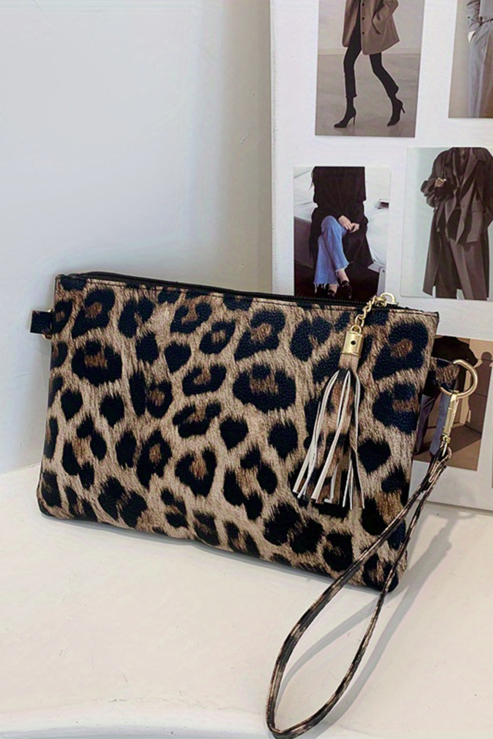 Chestnut Leopard Print Wrist Strap Zipped Wallet