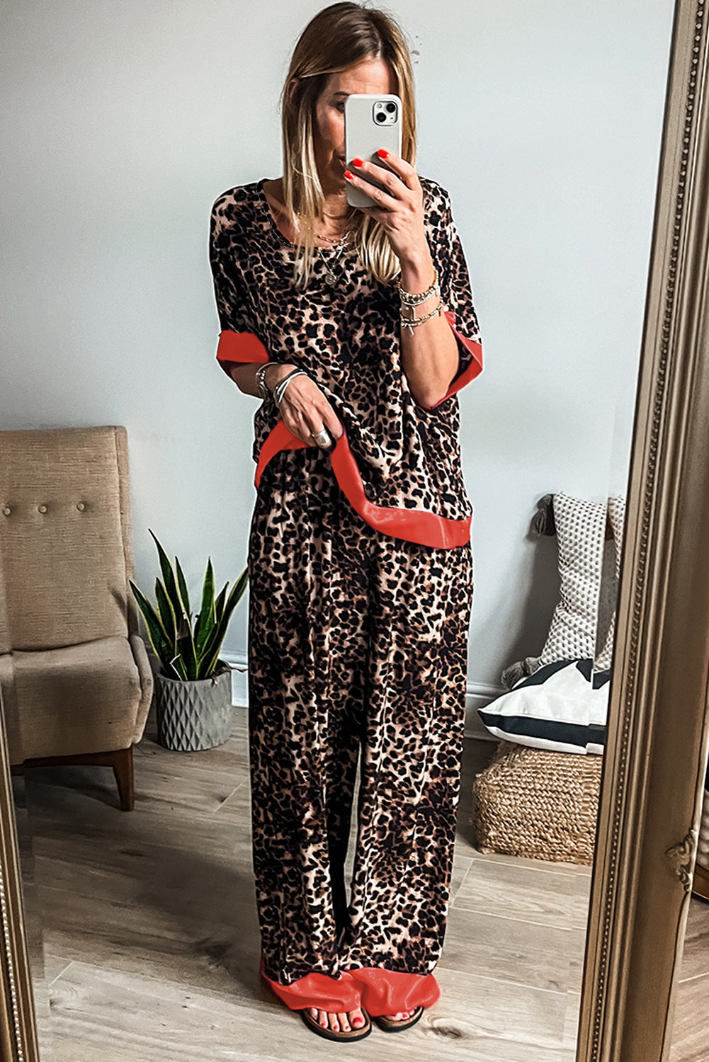 Brown Leopard Print Loose Fit Pants Set