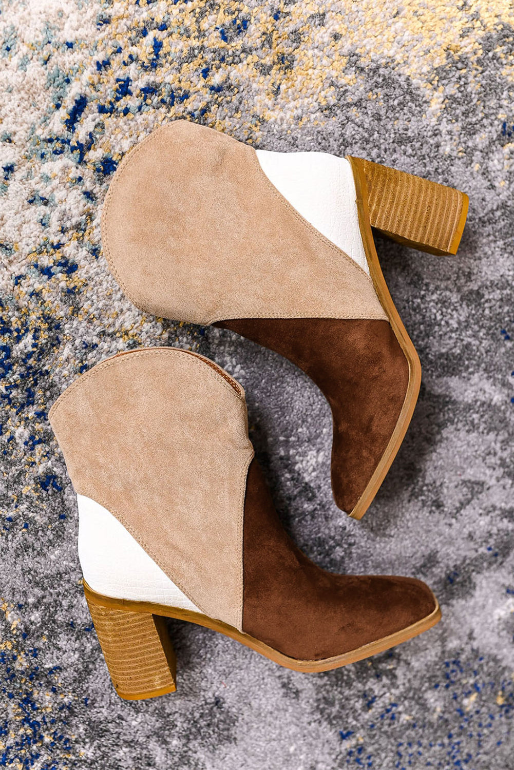 Chestnut/Black Colorblock Suede Heeled Ankle Boots