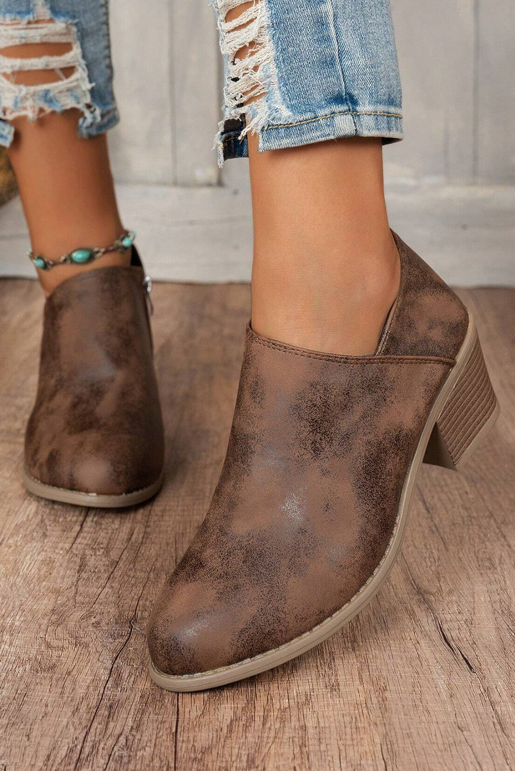 Suede Block Heel Ankle Boot