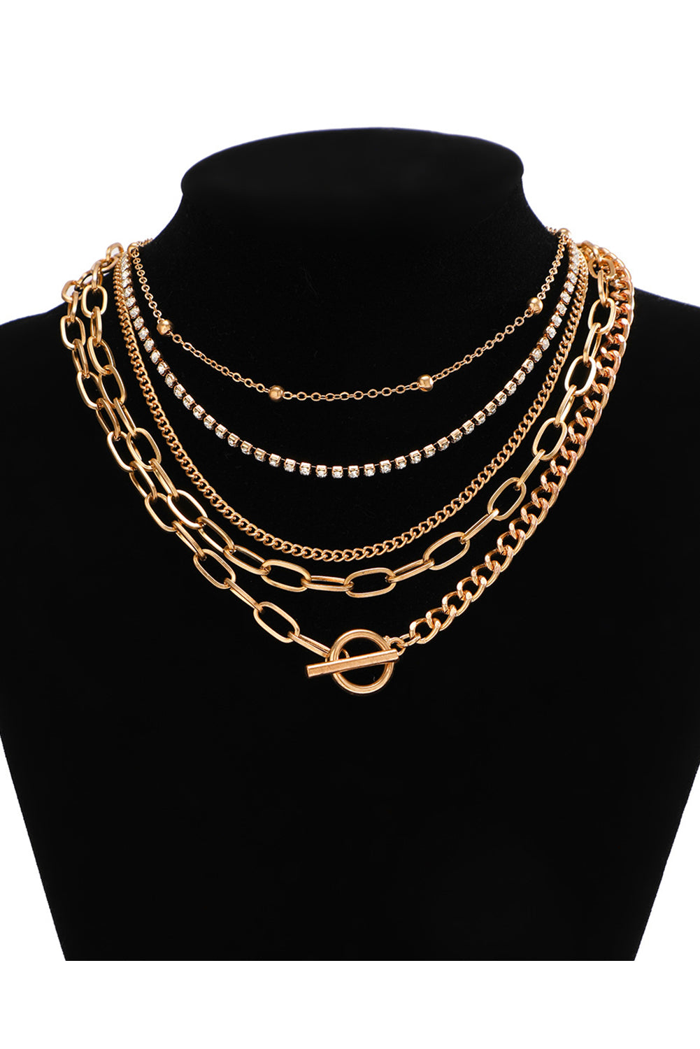 Gold/Silver 5pcs Layered Rhinestone Necklace Set