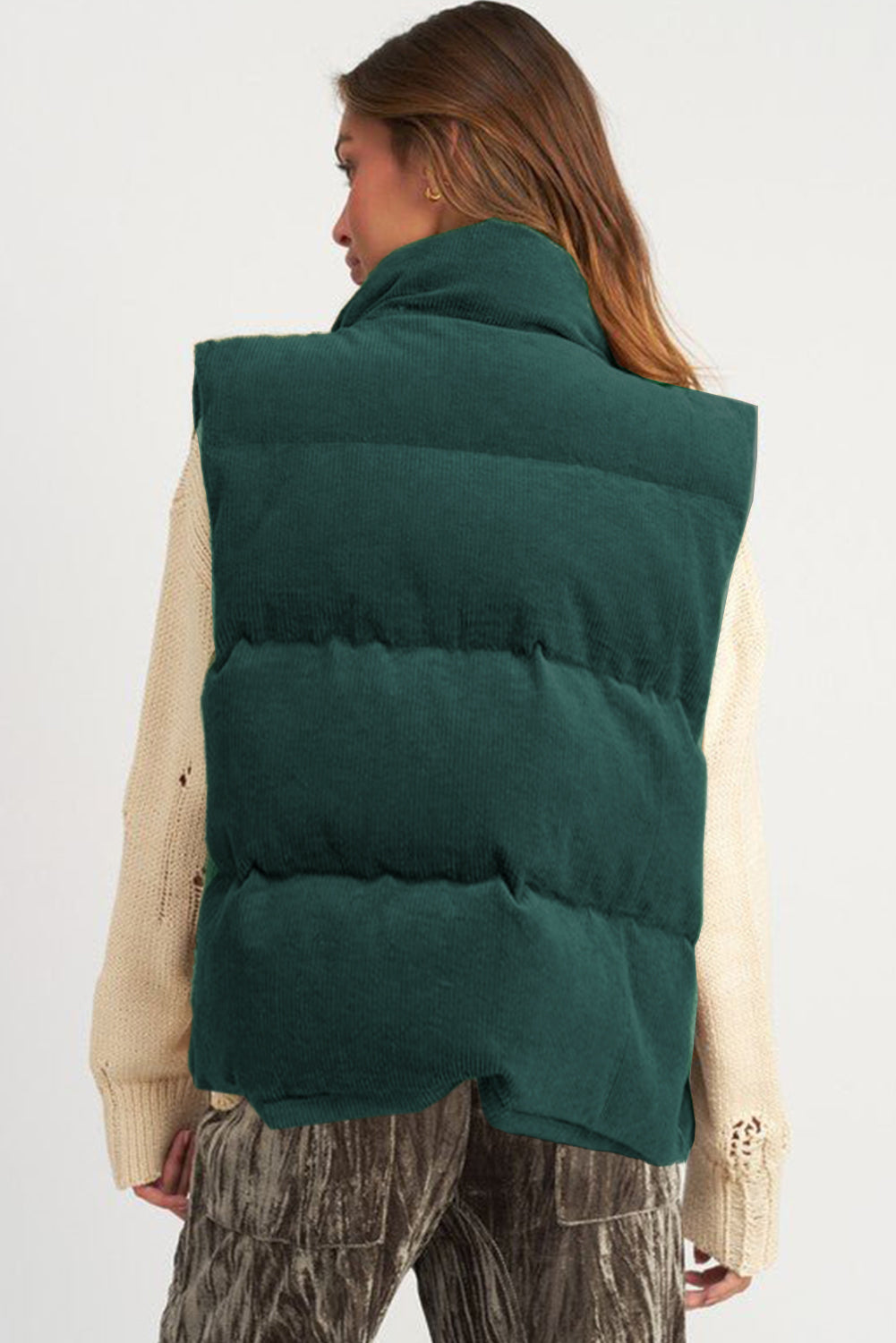 Black, Brown or Jungle Green Rib Puffer Vest