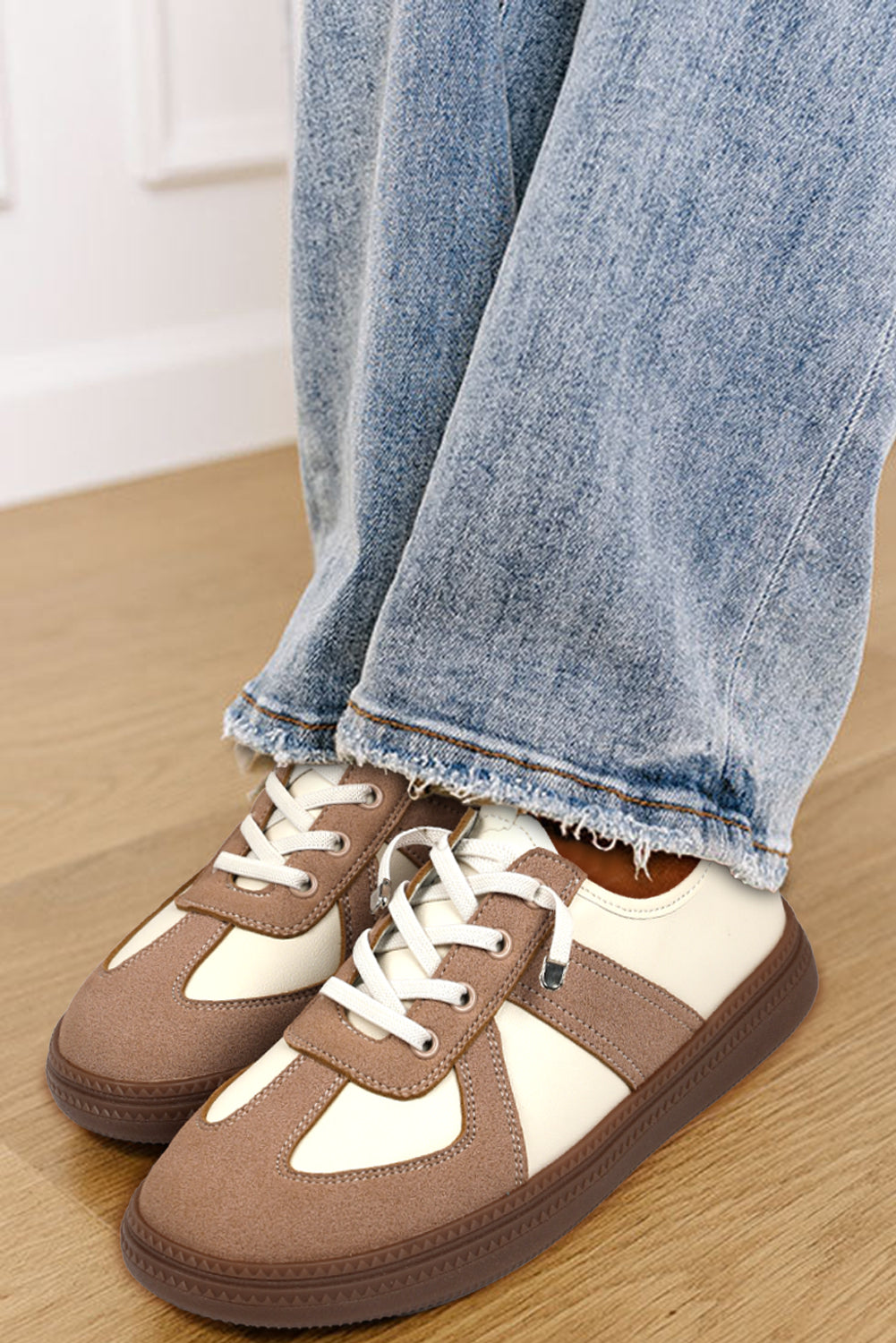 Leatherette Shoes Brown-White