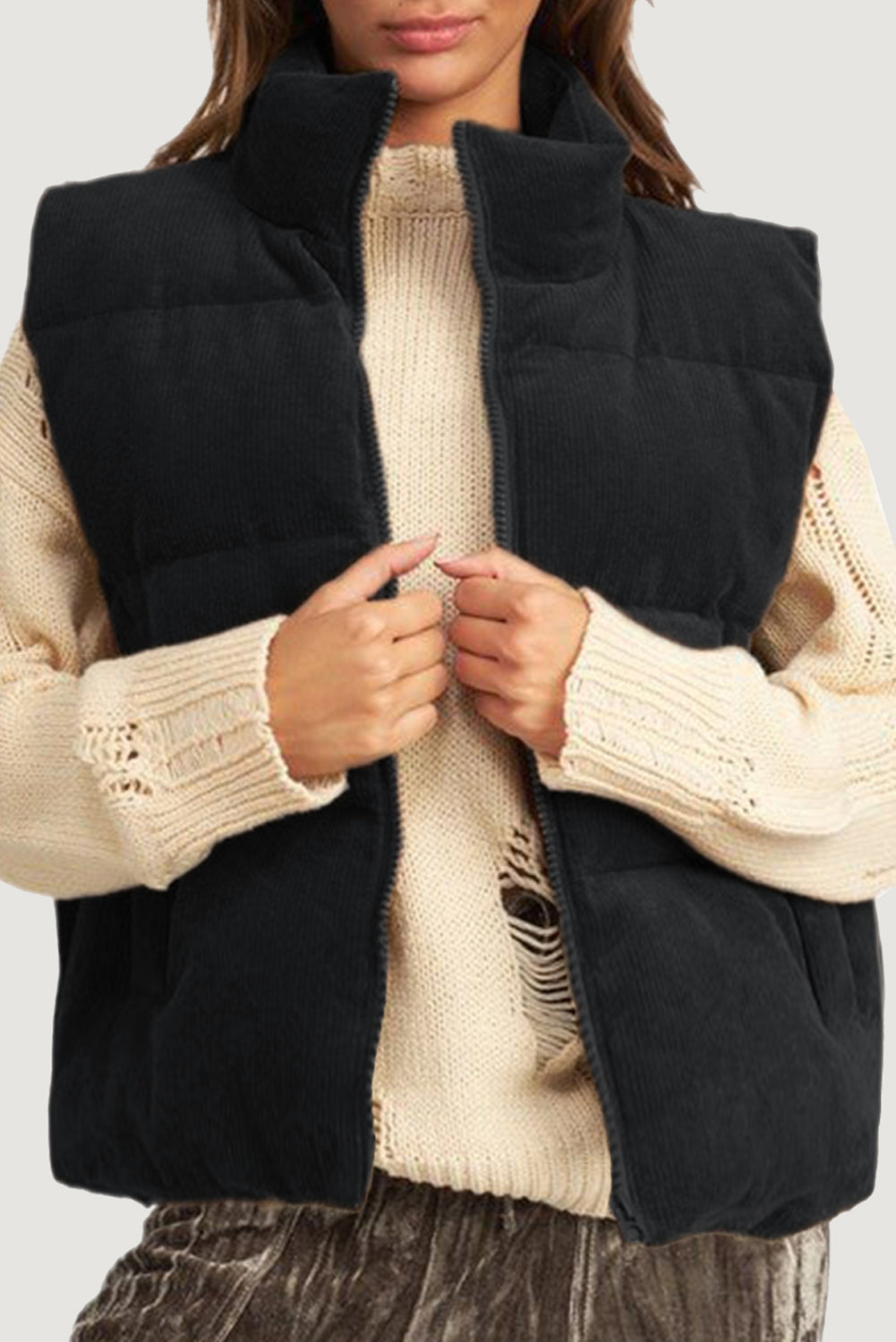 Black, Brown or Jungle Green Rib Puffer Vest