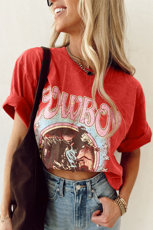 Tomato Red Vintage Graphic Loose Tee