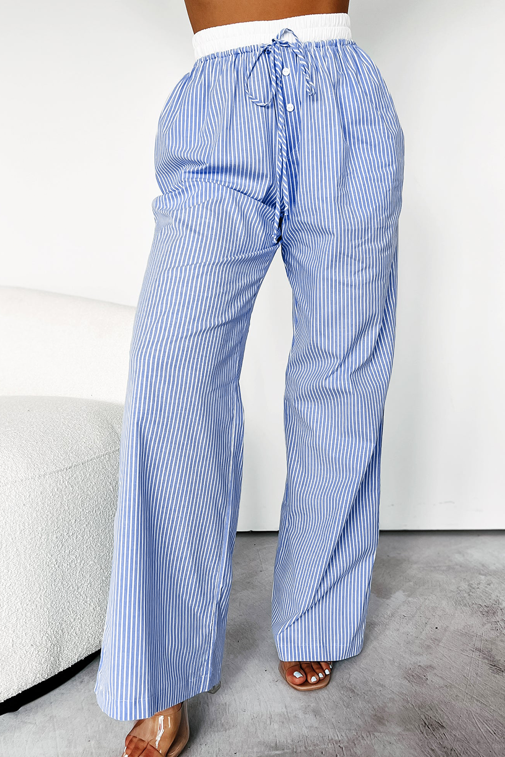 Blue Stripe High Waist Wide Leg Pants