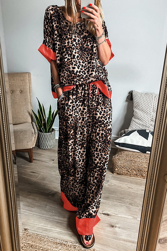 Brown Leopard Print Loose Fit Pants Set