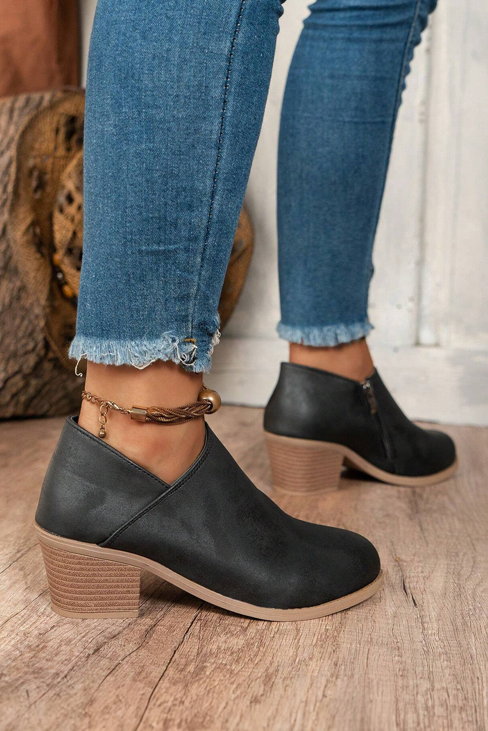 Suede Block Heel Ankle Boot