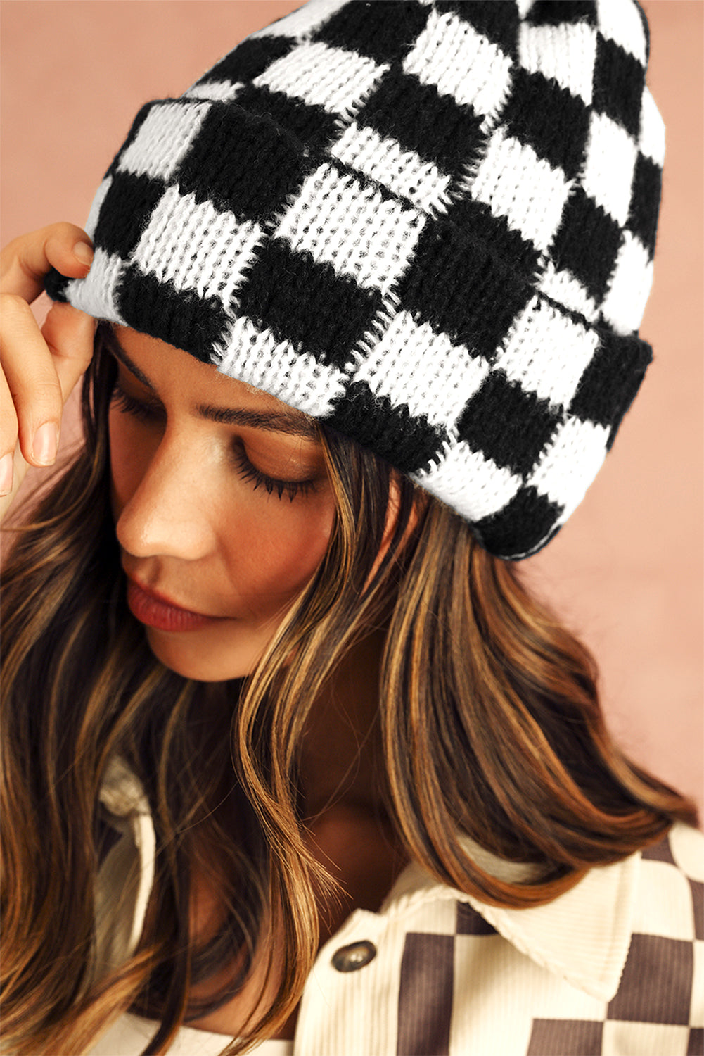 Black Checkered Beanie Cap