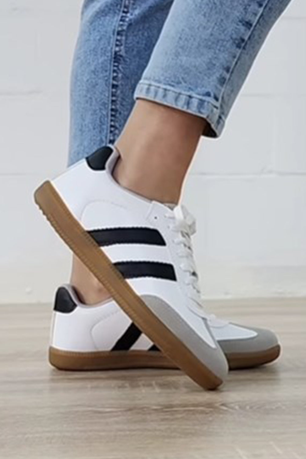 Striped White and Blue Sneakers