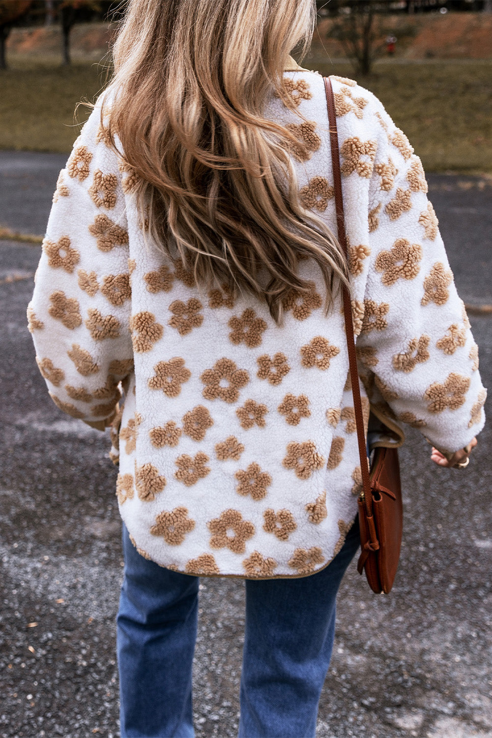 Light French Beige Cute Flower Fleece Jacket