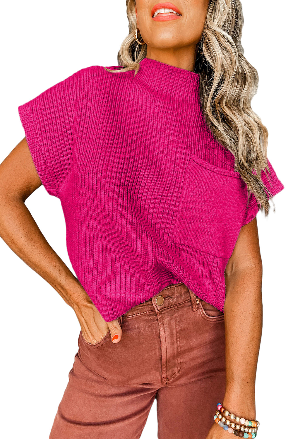 Ribbed Knit Short Sleeve Sweater in diffrent colors