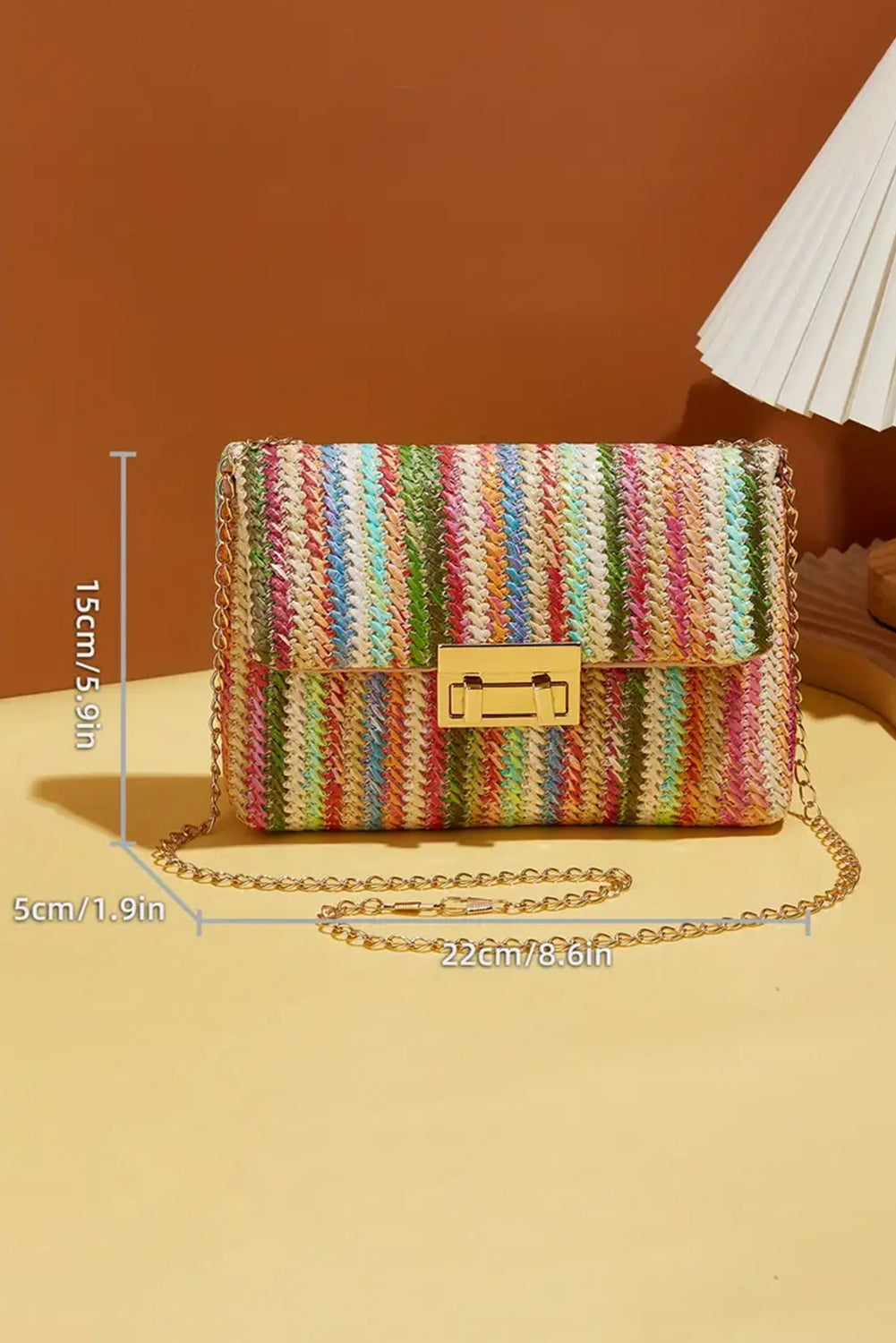 Pink Striped Crochet Flapped Single Shoulder Bag