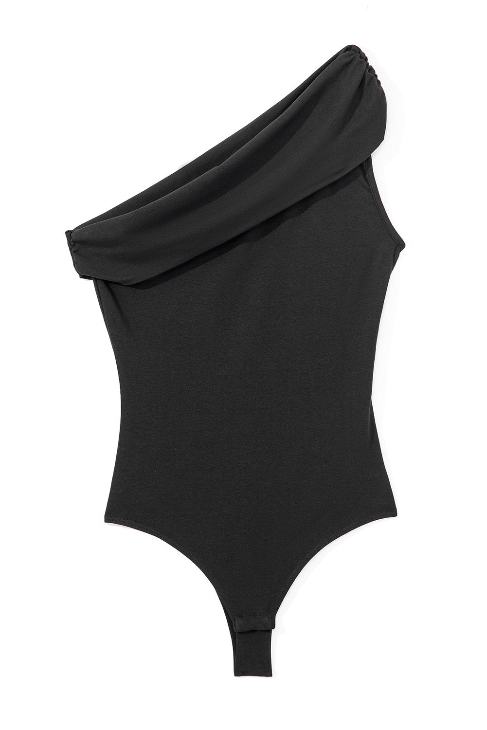 Schwarzer einfarbiger, plissierter One-Shoulder-Bodysuit