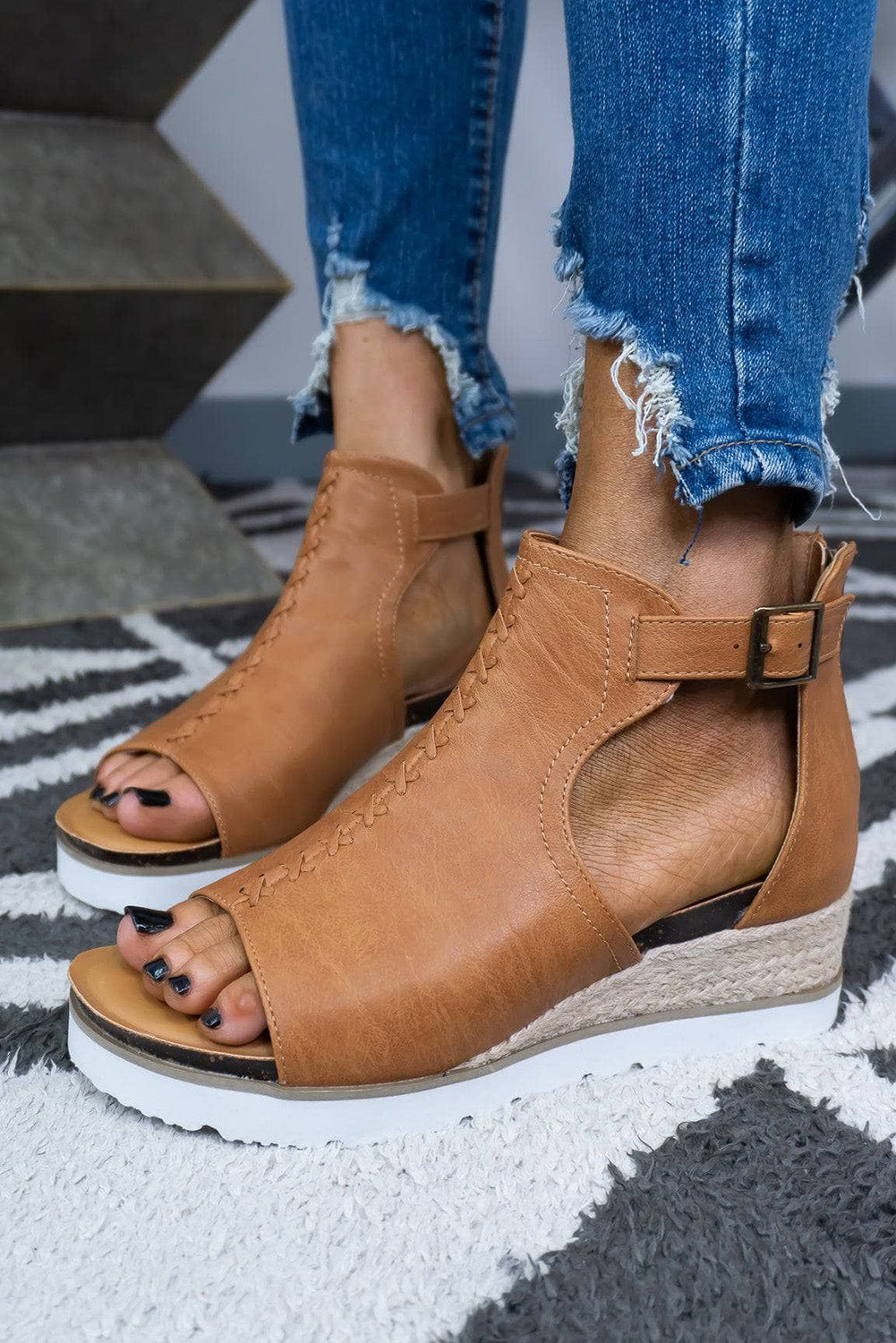 Brown/Khaki Platform Slides Shoes