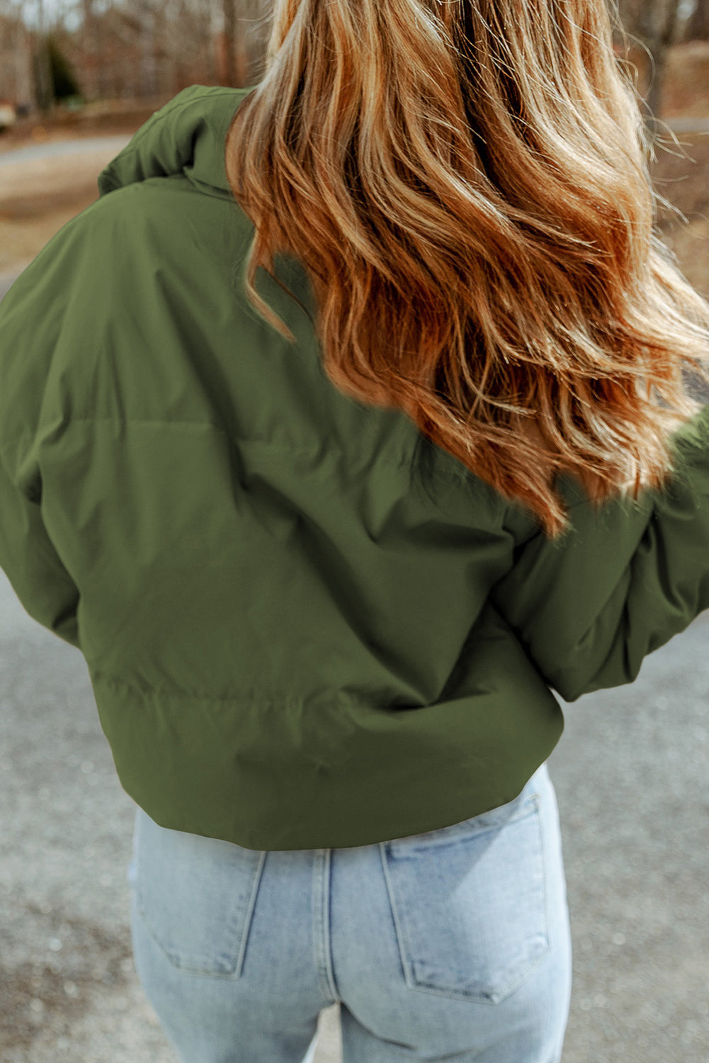 Brown, Black and Green Pocketed Puffer Coat