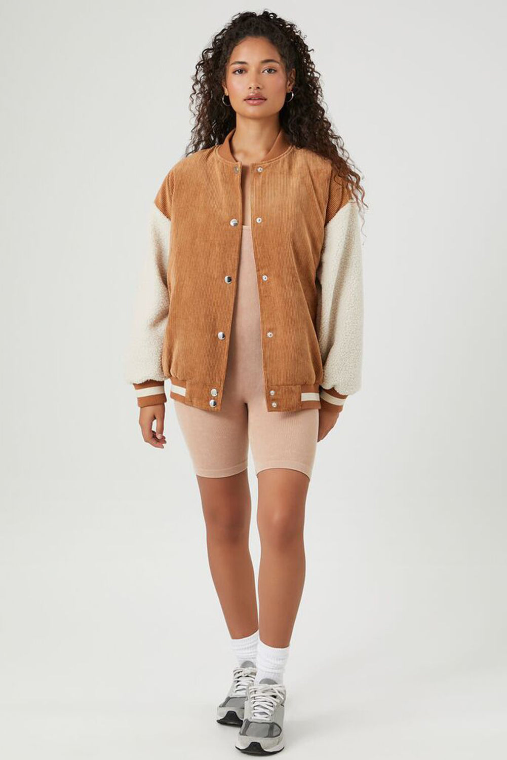 Fleece Patchwork Buttoned Bomber Coat