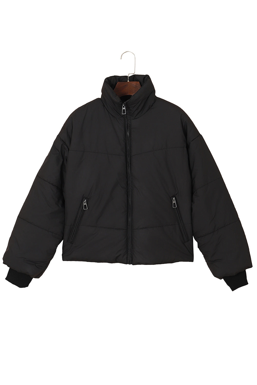 Brown, Black and Green Pocketed Puffer Coat