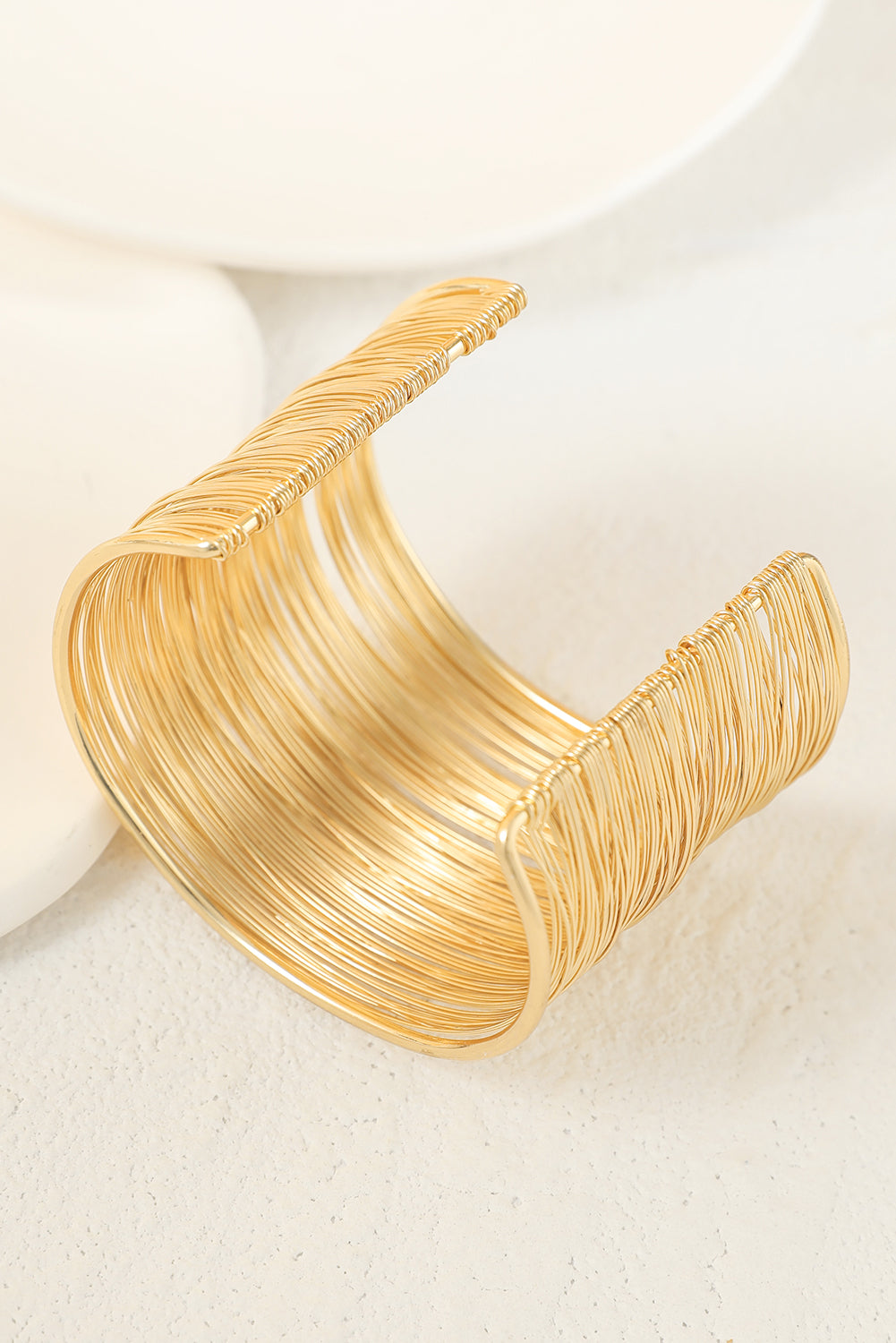 Gold Casual Metal Open Cuff Layered Wire Bracelet