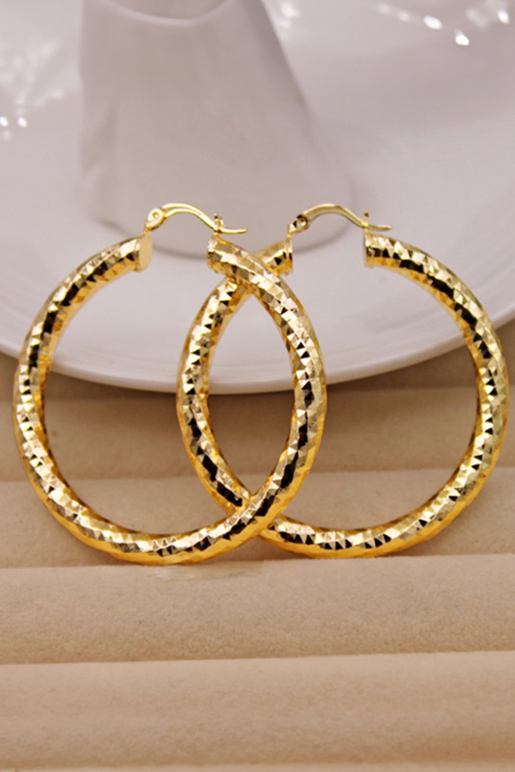 Gold Plated Diamond Cut Large Hoop Earrings