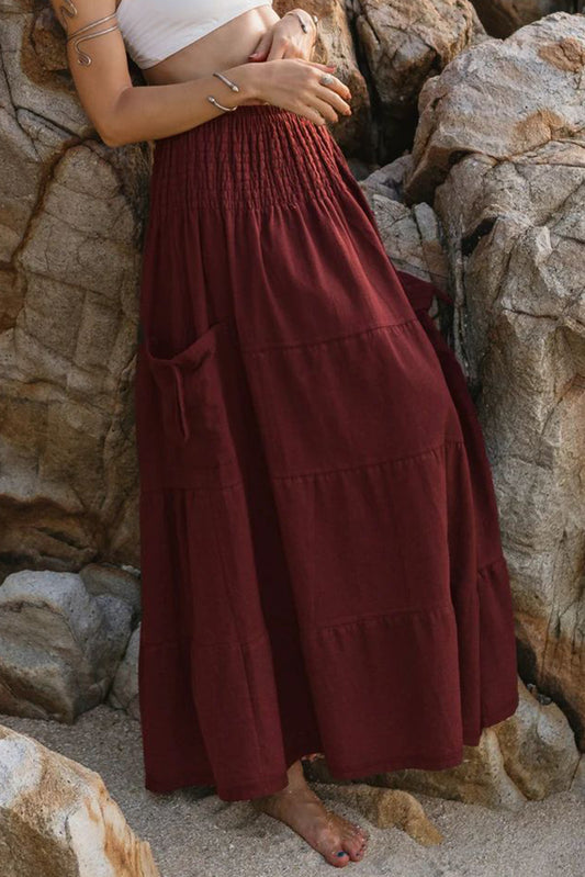 Red Dahlia Bohemian Tiered Maxi Skirt