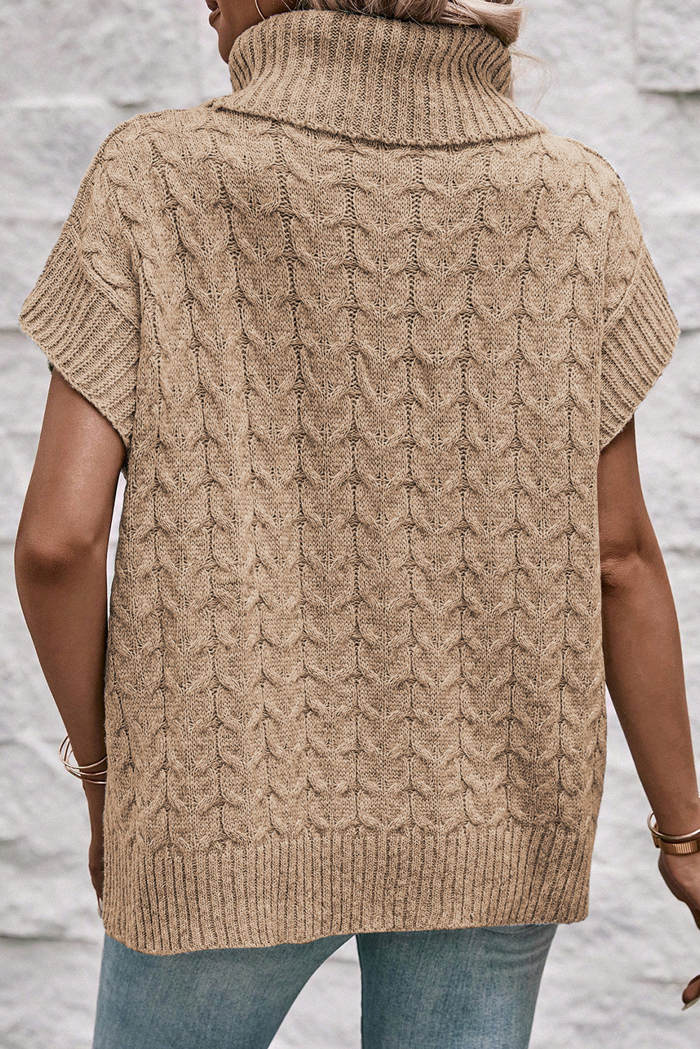 Light Beige/Grey Turtleneck Knit Sweater