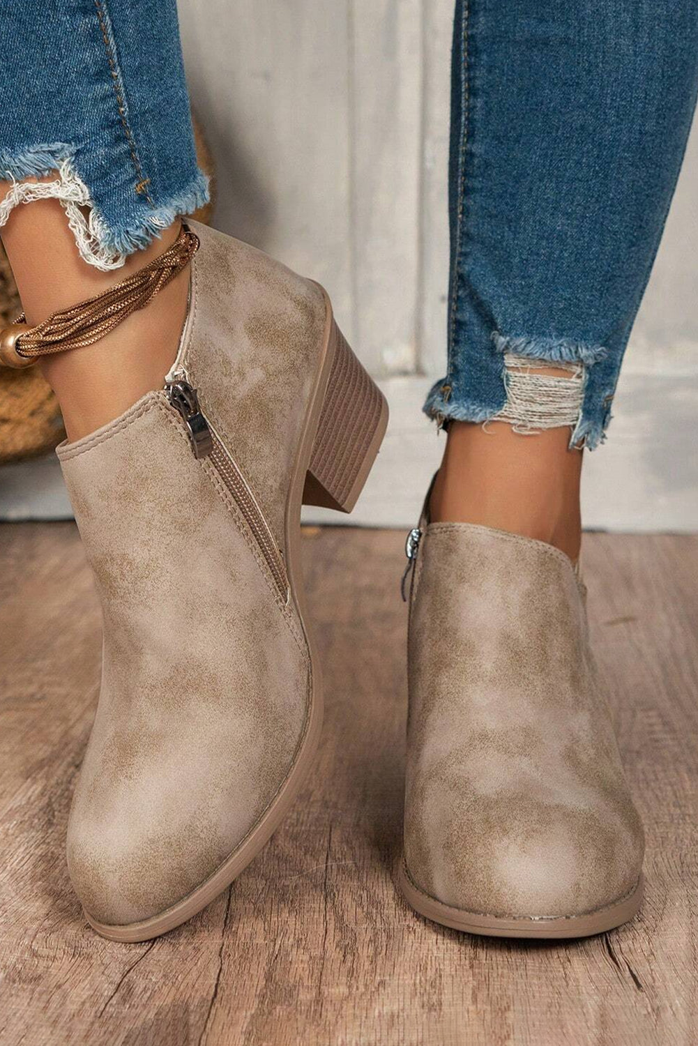 Suede Block Heel Ankle Boot