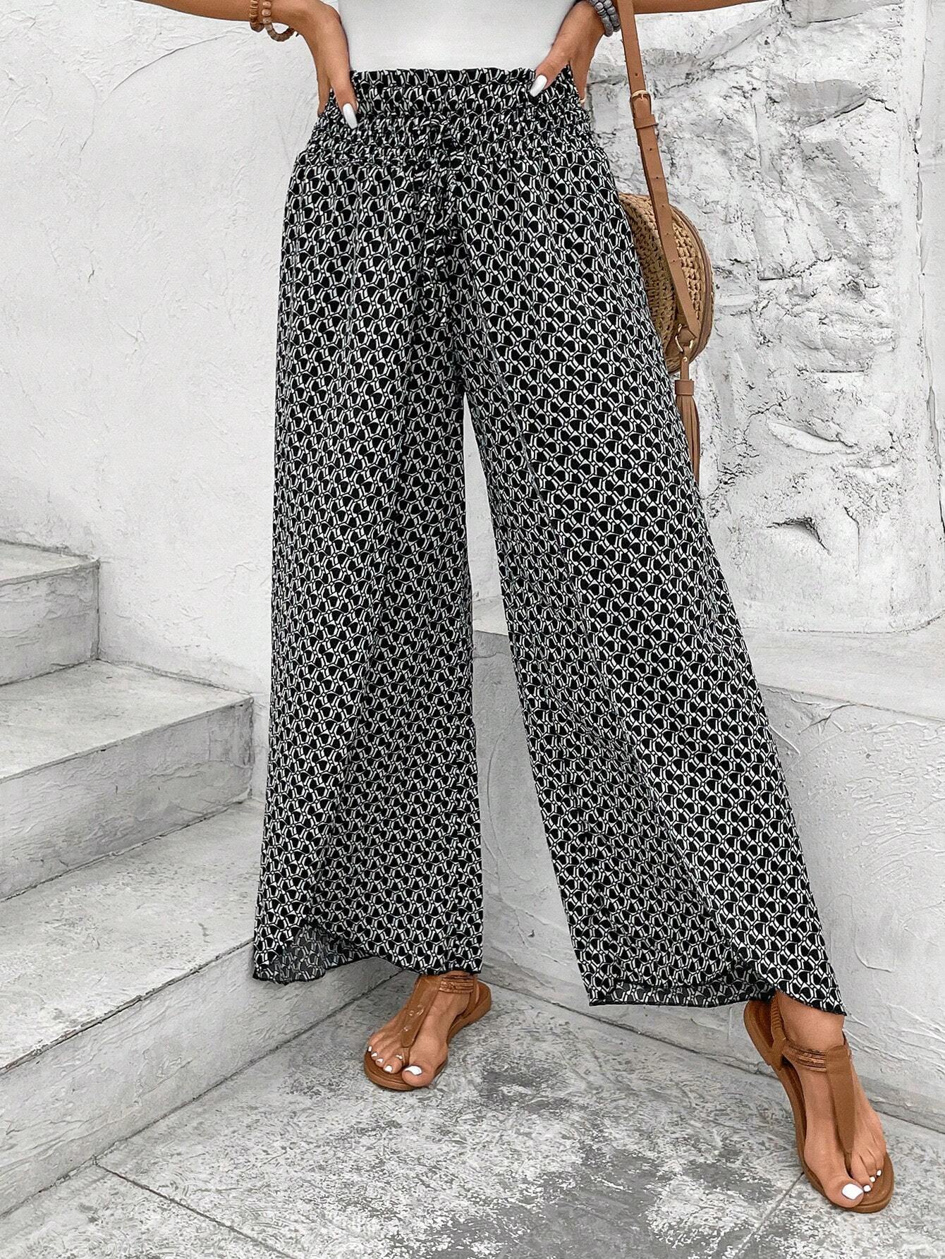 Multi color Floral Shirred Side Slit Wide Leg Pants