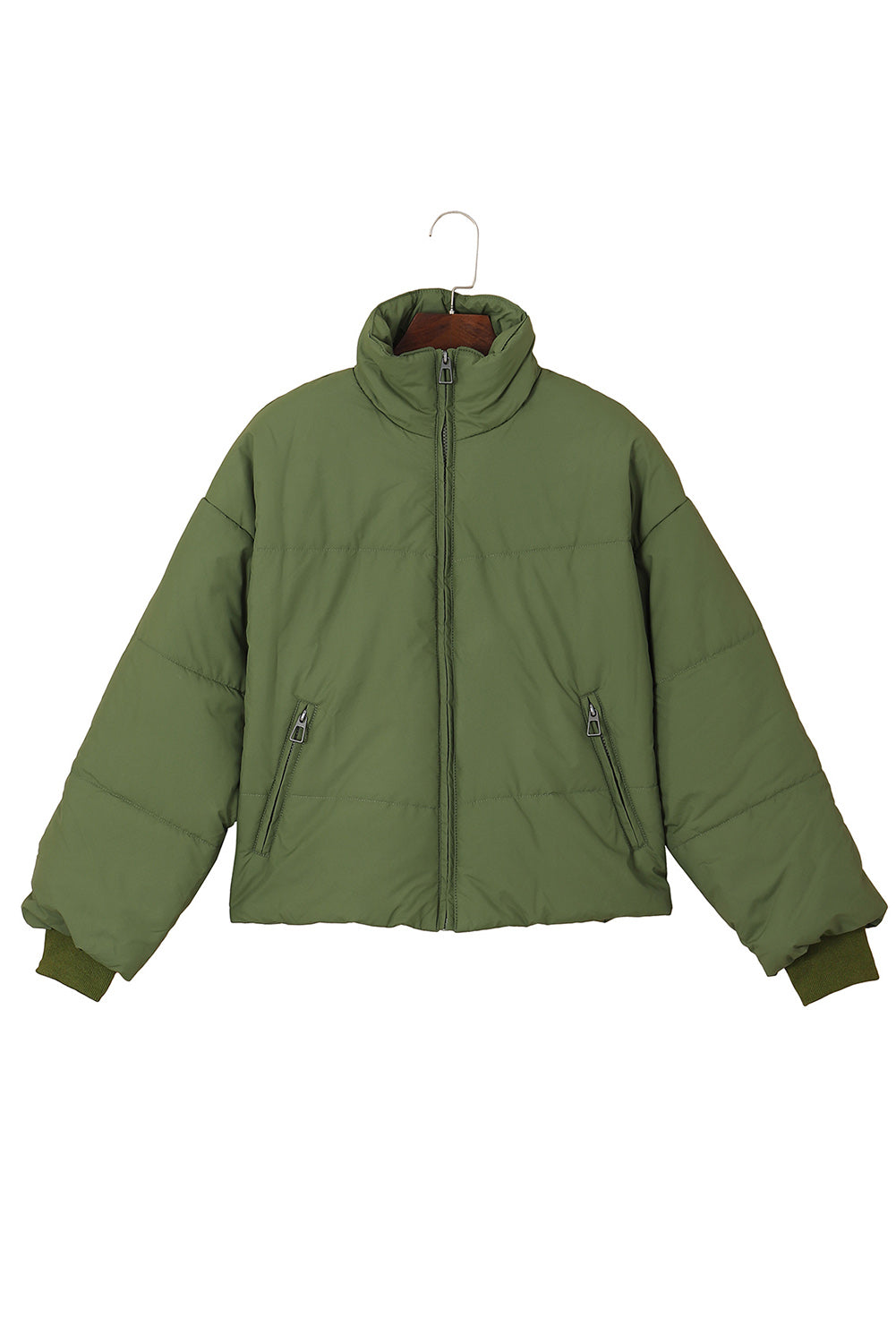 Brown, Black and Green Pocketed Puffer Coat