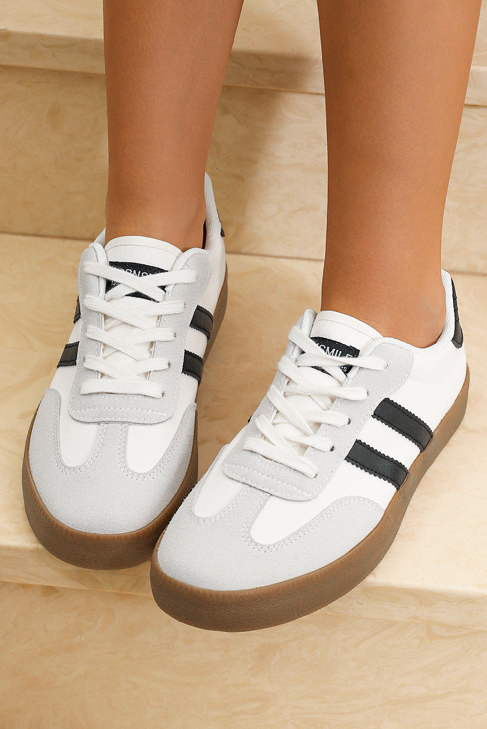 Striped White and Blue Sneakers