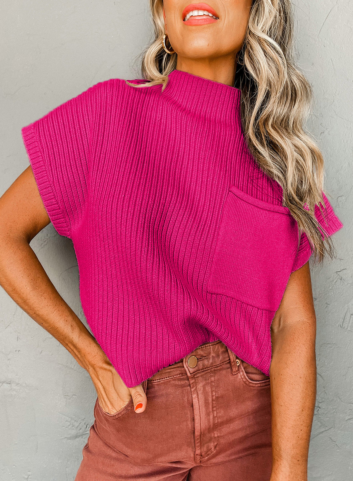 Ribbed Knit Short Sleeve Sweater in diffrent colors