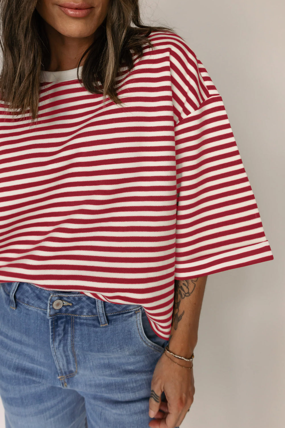 Red Striped Bowknot Backless T-Shirt