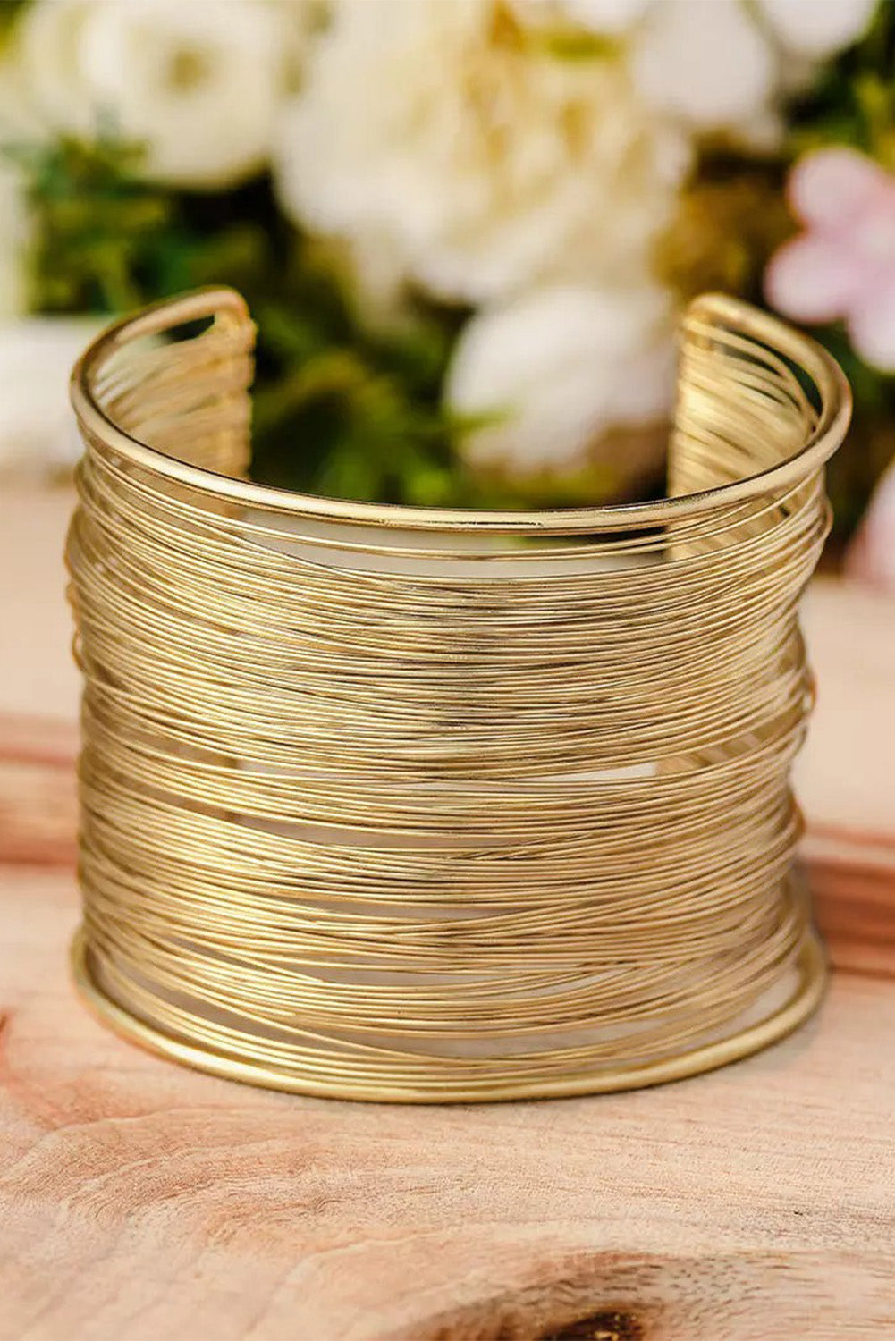 Gold Casual Metal Open Cuff Layered Wire Bracelet