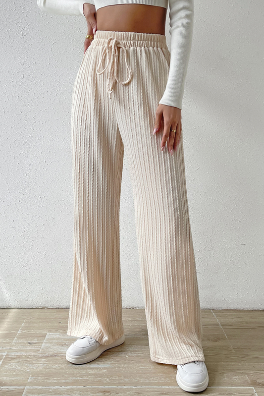 White Rib Knit Wide Leg Pants