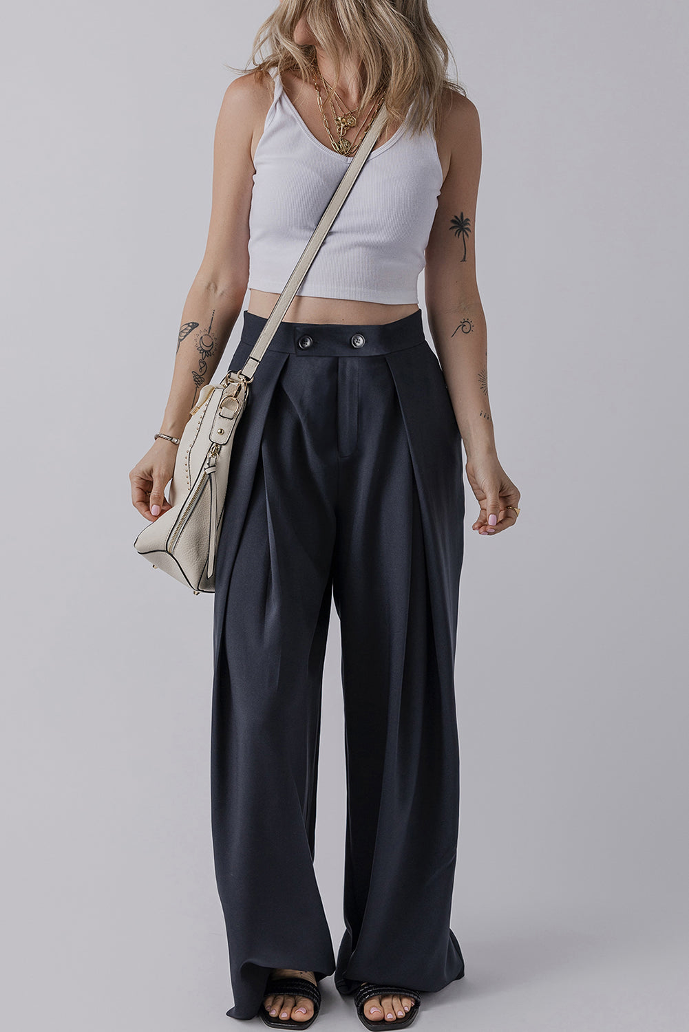 Blue High Waist Wide Leg Pants