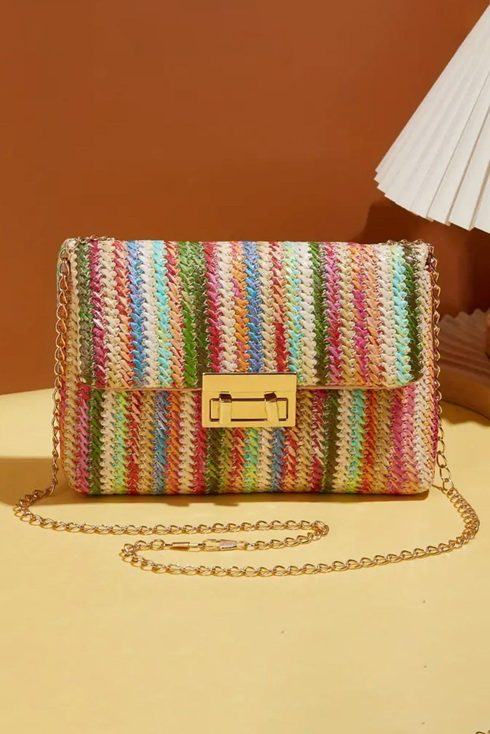 Pink Striped Crochet Flapped Single Shoulder Bag