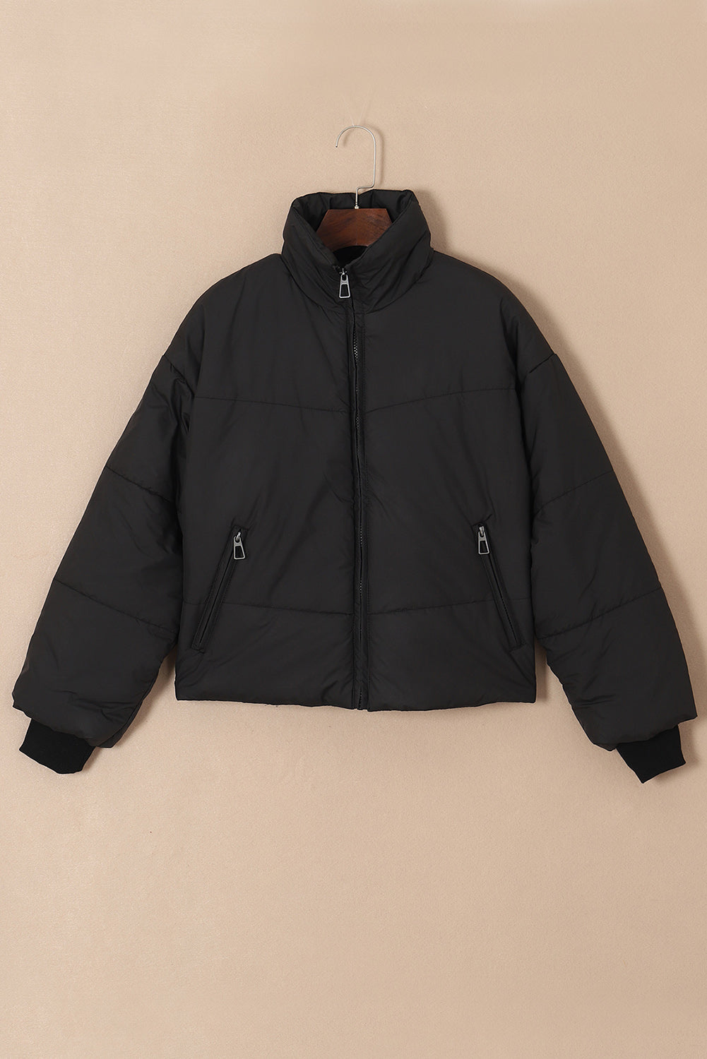 Brown, Black and Green Pocketed Puffer Coat