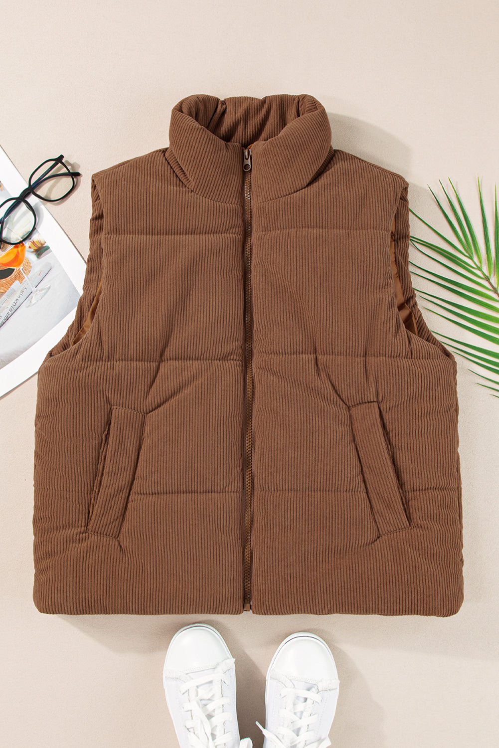 Black, Brown or Jungle Green Rib Puffer Vest